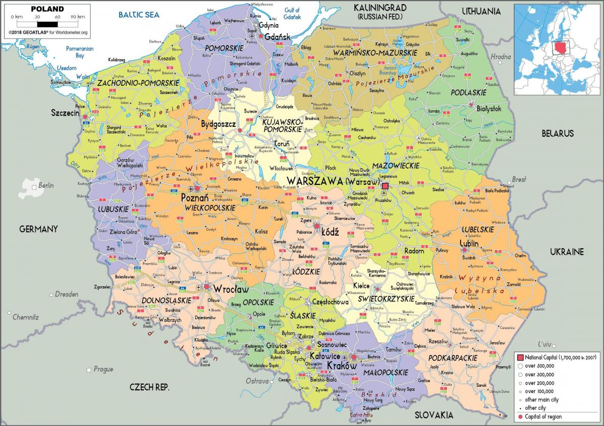 Polonia e nei paesi limitrofi, mappa