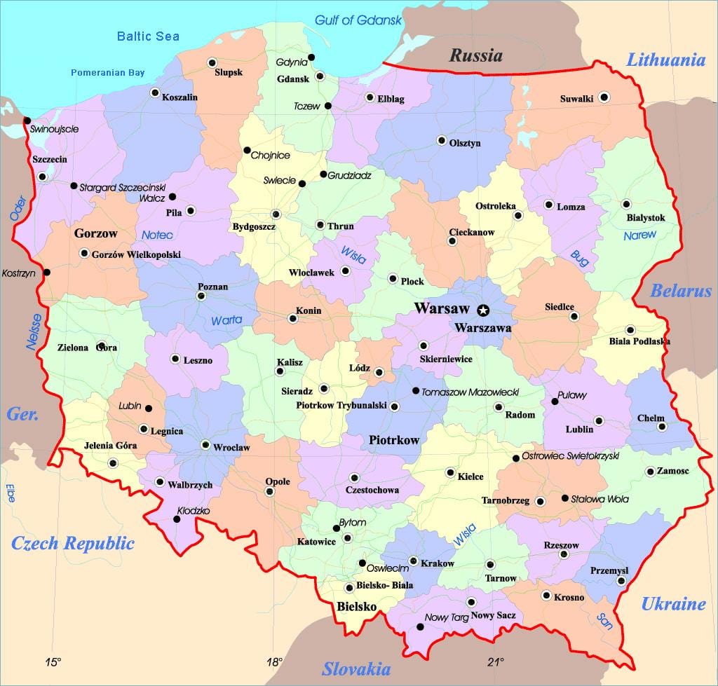 mappa di Polonia città