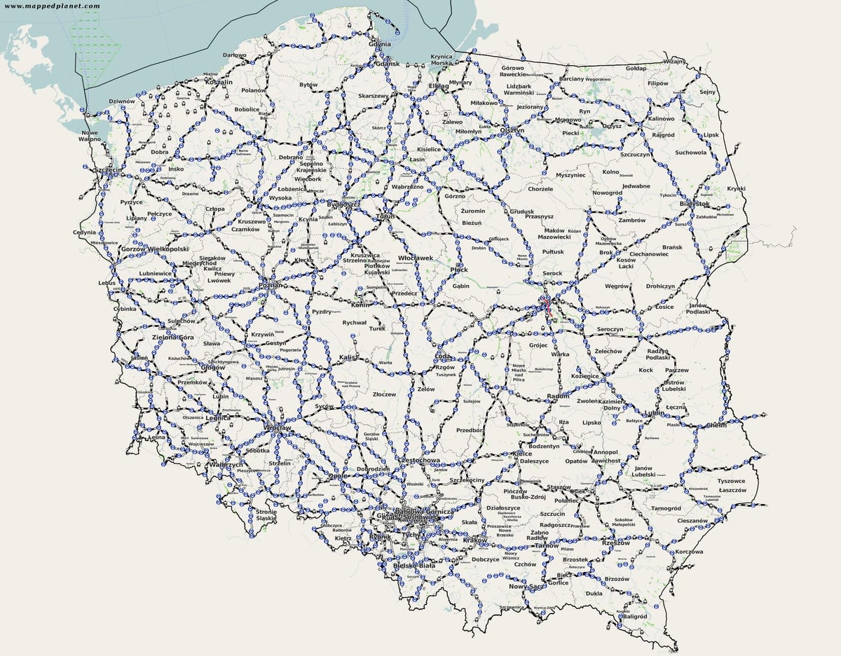 mappa di Polonia rail