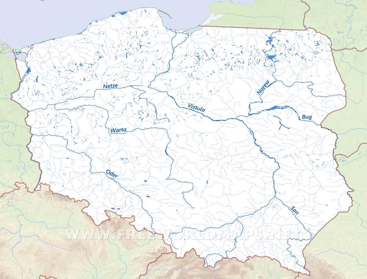 mappa di Polonia fiumi