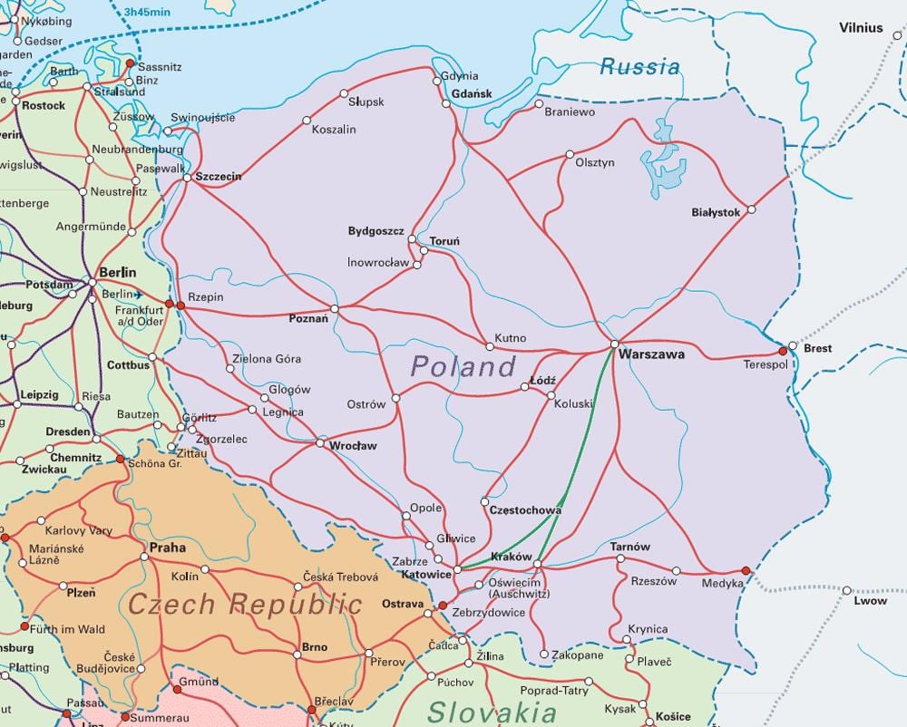 mappa di Polonia in treno