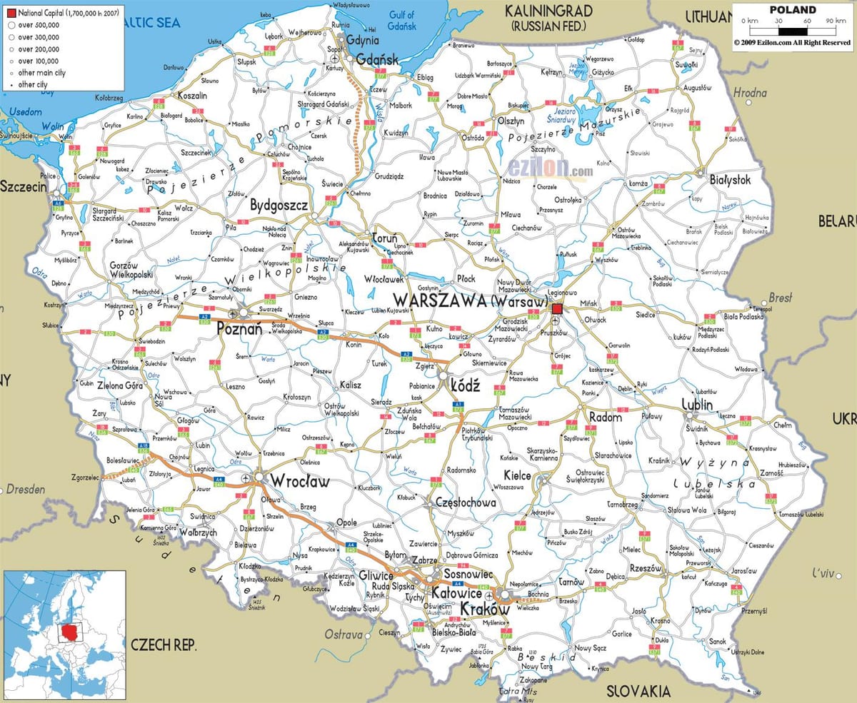 mappa di Polonia strade