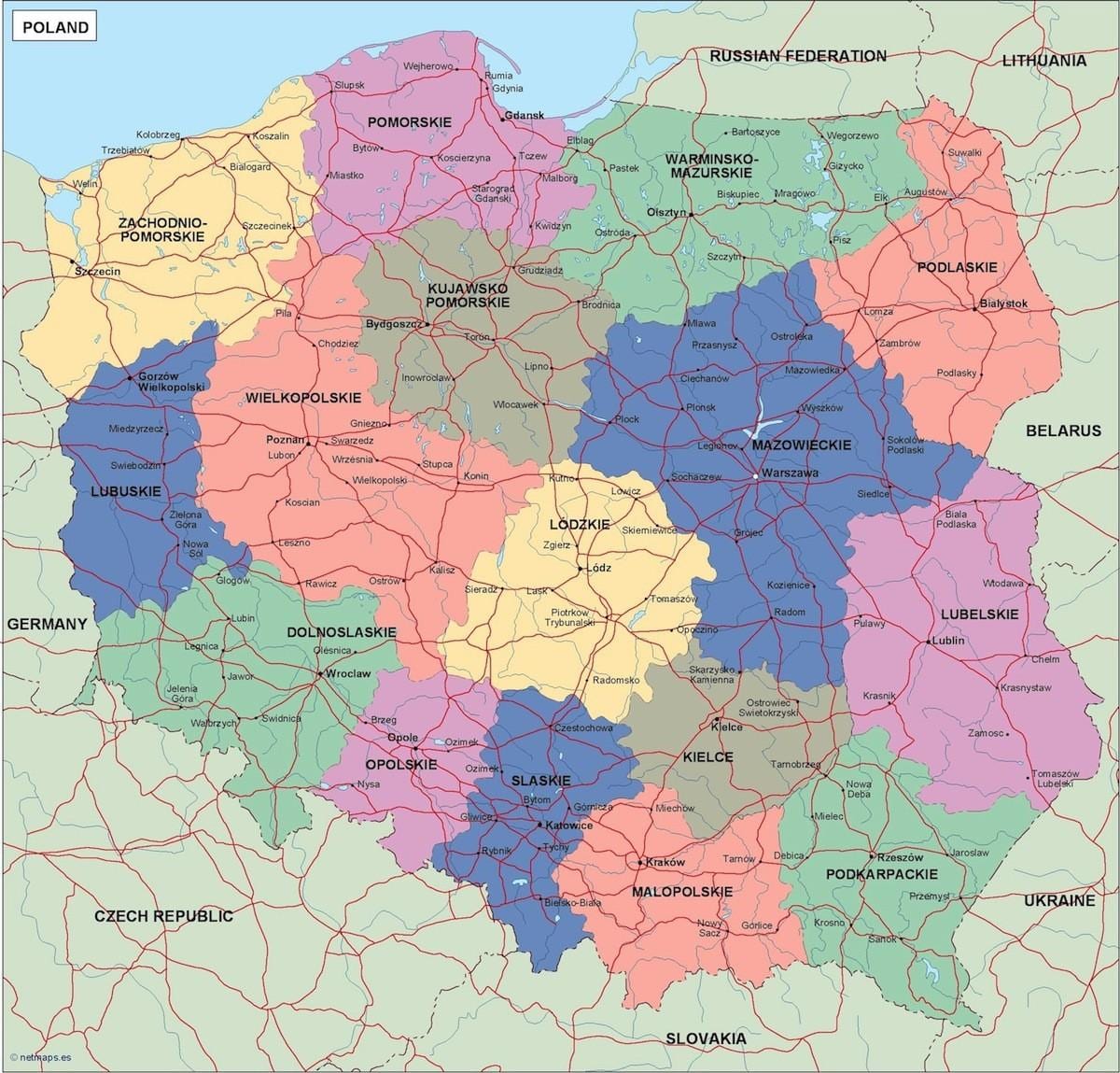 mappa di Polonia politico