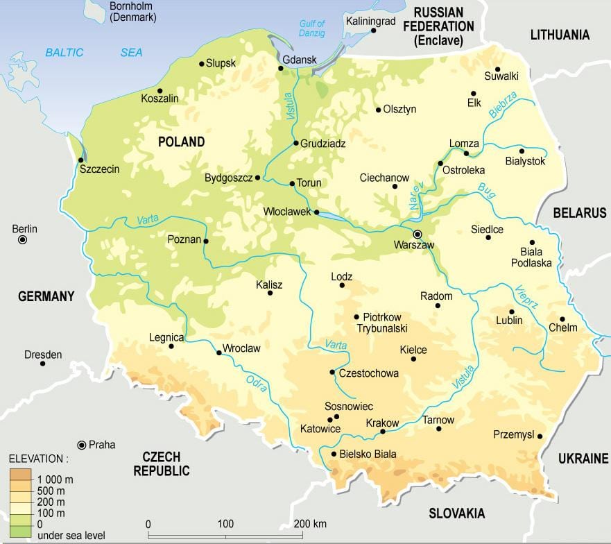 mappa topografica della Polonia
