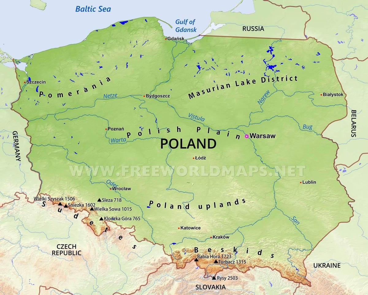 mappa di Polonia montagne