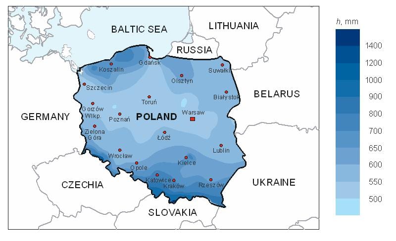 mappa di Polonia pioggia