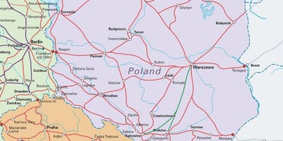 Mappa di Polonia in treno